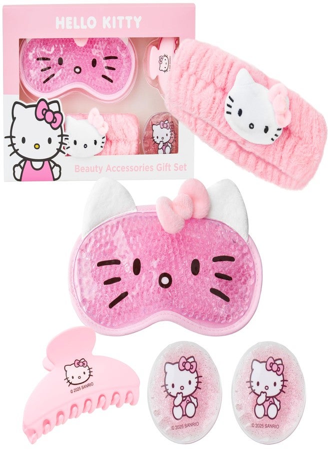 Hello Kitty Sanrio Beauty Set for Women, Teens with Cooling Gel Eye Mask, Plush Skincare Headband, Claw Clip, Eye Pads, Kawaii Gifts for Women (Pink Hello Kitty) - Image 1